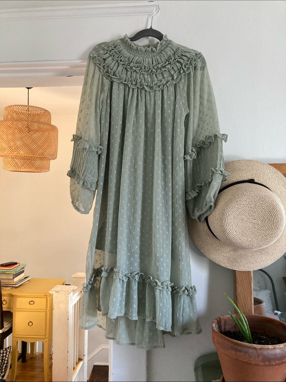 Zara Sage Green Ruffle Swiss Dot Kids Dress